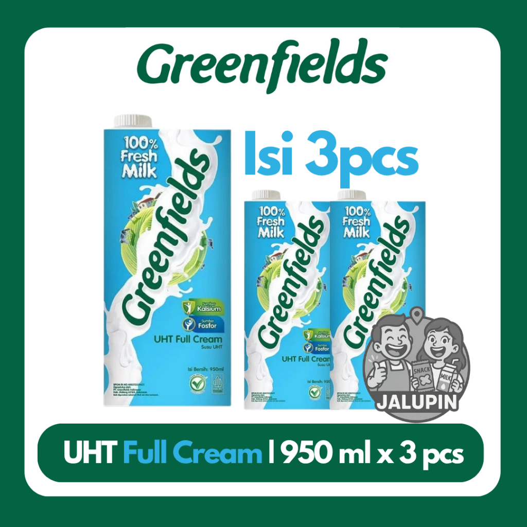 

[KEMASAN 950ML x 3PCS] Susu Greenfields UHT Full Cream, Strawberry, Chocolate 950ml