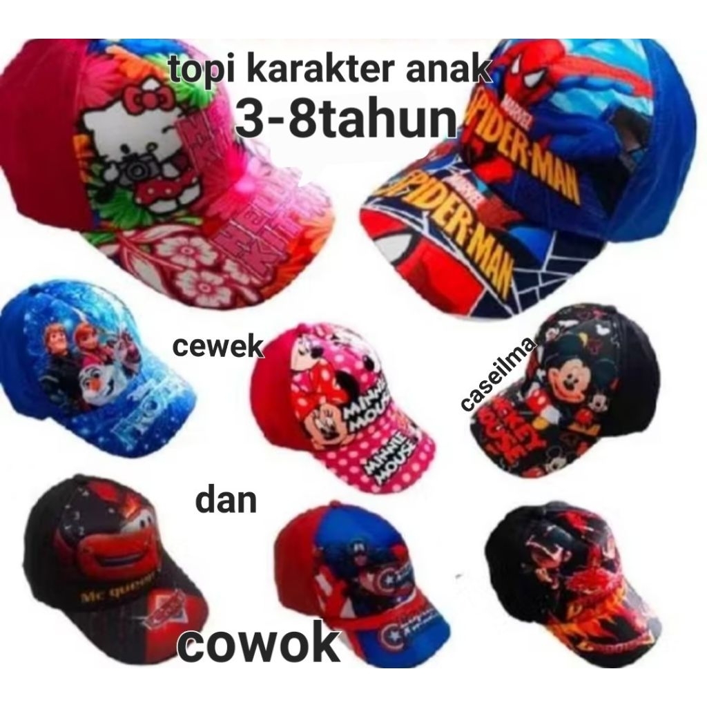 COD topi anak karakter / topi anak printing / topi anak cewek / topi anak cowok (3-8 tahun ) Fashion