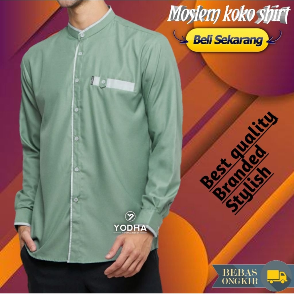 BAJU KOKO PRIA PUTIH KEMKO LIST POLOS PRIA PANJANG BAJU KOKO DEWASA BASIC SHANGHAI SERAGAM PONDOK