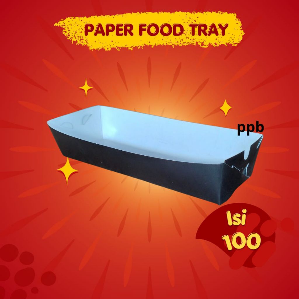 Paper Tray-Sosis-Box makanan-corndog-motif hitam