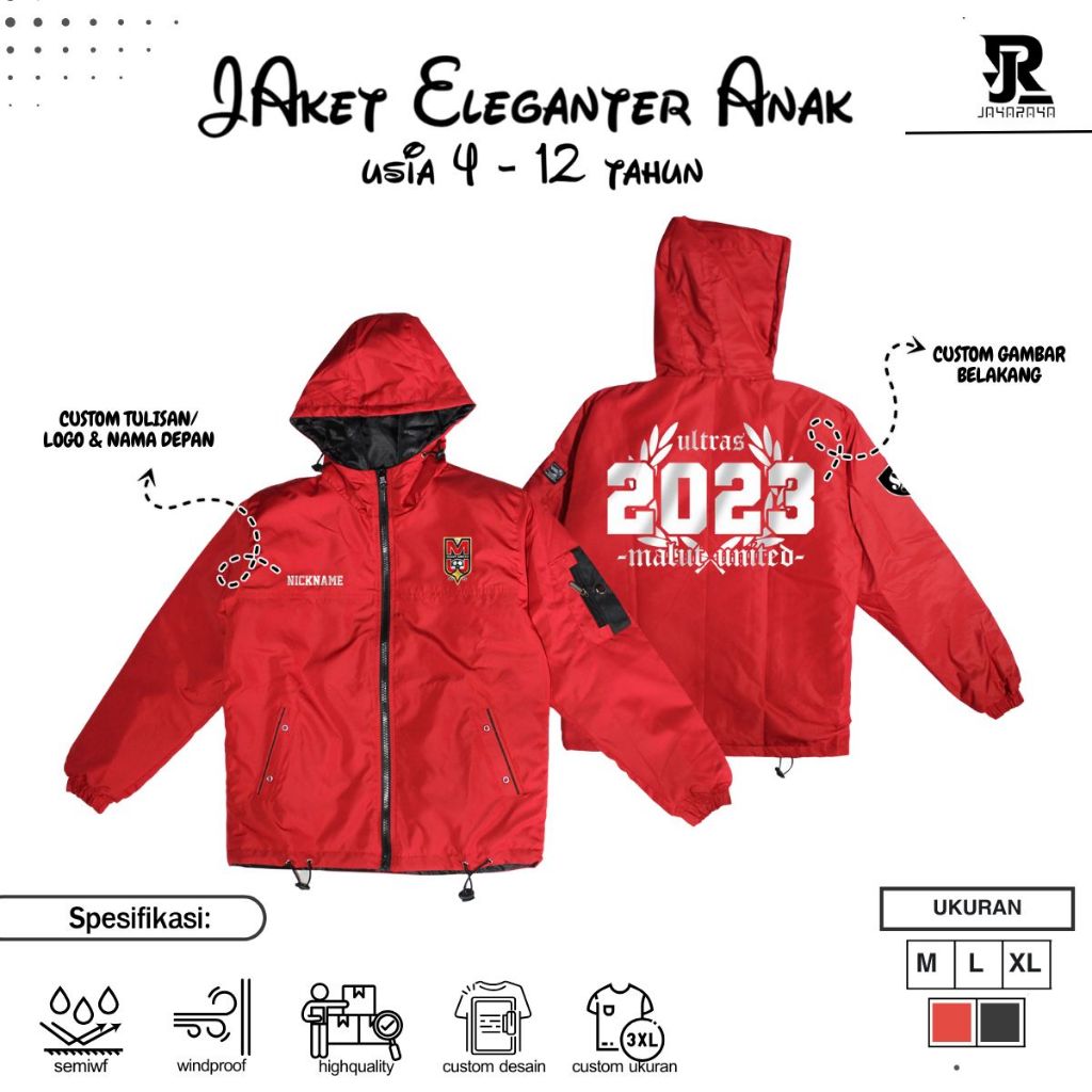 Jaket Anak Laki Laki Logo Malut Semi Waterproof Jaket Bola Bisa Custom