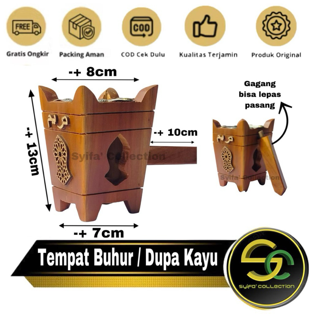 Tempat Bukhur kayu | prapen bukhur | Mabkhara Bukhur ukuran 13cm