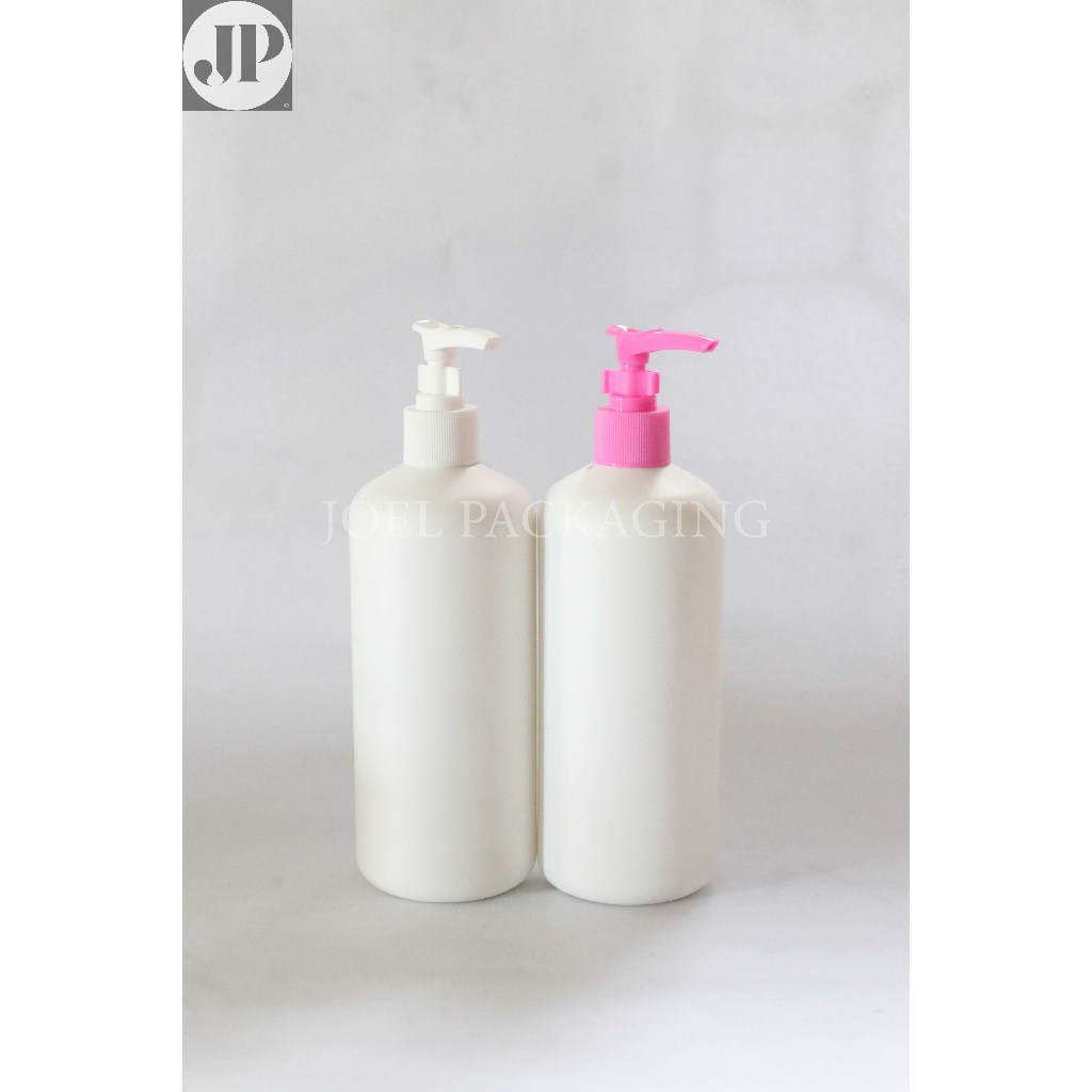 BOTOL HS HDPE 500ML TEBAL PUTIH DOFF N24 TUTUP PUMP CLIP LOCK PINK PUTIH N24