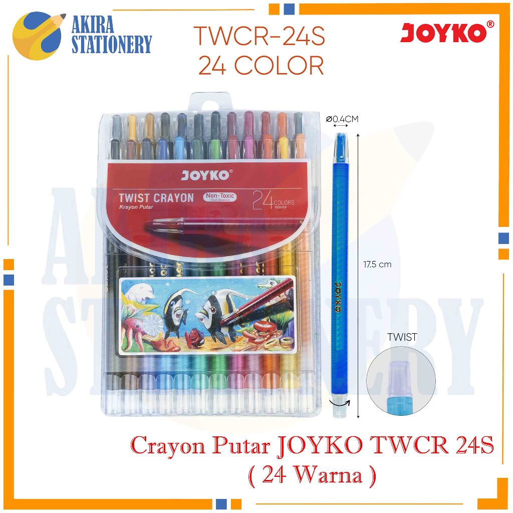 

Krayon Putar JOYKO TWCR 24 Warna Panjang / Twist Crayon Joyko TWCR-24 Long / Kerayon Minyak isi 24 Warna Diputar / Oil Pastel TWCR 24 Colours For Drawing Water Resistant ( SET )