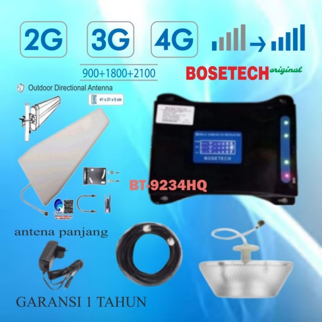 BOSETECH BT-9234HQ Repeater GSM Penguat Sinyal Hp LTE 4G 3G 2G Signal Booster Antena Log Periodik OR