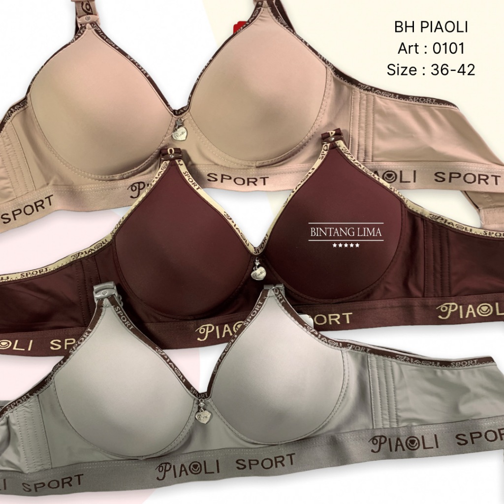BH Piaoli Karet Sport | BRA Wanita Kait 3 | Tanpa Kawat | Sport Bra | Busa Penyangga | Best Seller