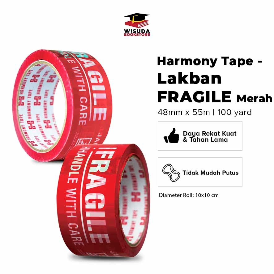 

Lakban Fragile Warna Merah / Harmony Tape - Lakban Fragile Merah Ukuran 48mm x 55m x 72 ( 100 Yard ) / PB NON BOOK - PBNB