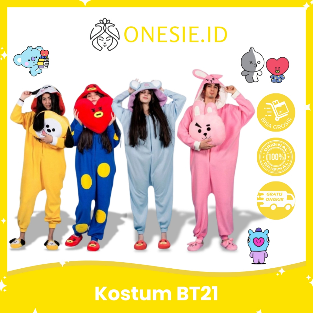 BT21 BTS Kostum Onesie Kigurumi Cosplay Chimmy Cooky Tata Mang Koya Piyama Dewasa