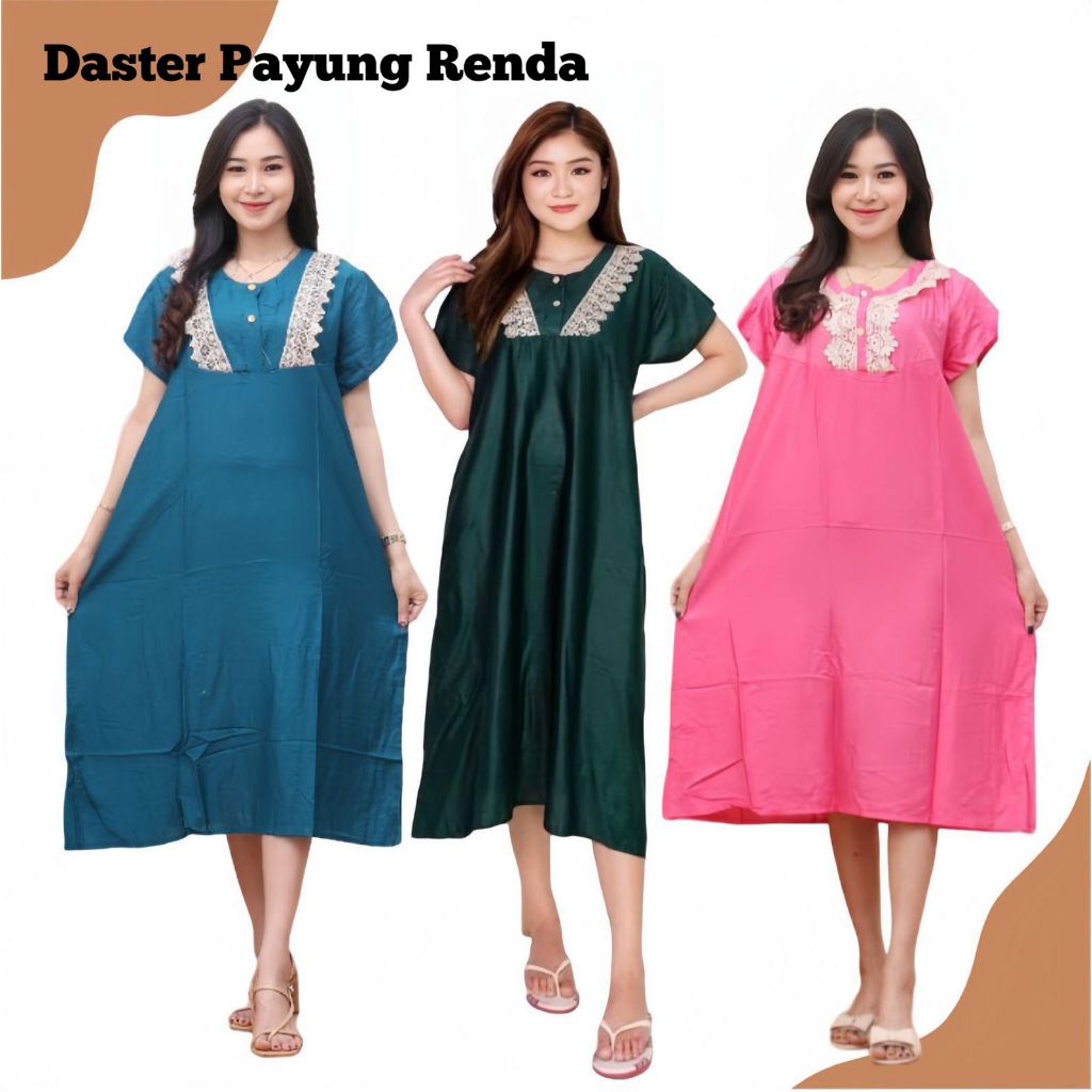 Daster Ecer Payung Renda Polos