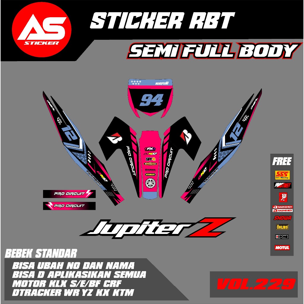 Sticker RBT JUPITER Z SEMI FULL BODY  MOTOR RBT BEBEK MODIF SUPERMOTO YZ CRF KLX KX KTM RBT new terb