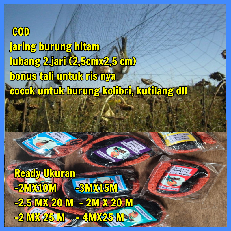jaring burung kecil 2 inch panjang 2.5 × 30 meter jaring burung emprit burung pipit jaring hitam