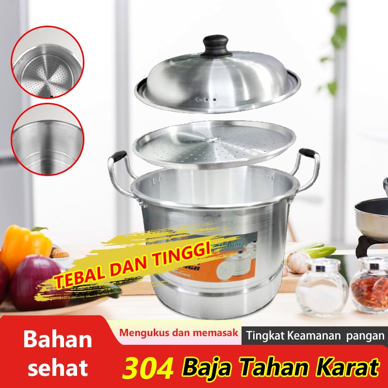 Sato - Lekepu PRESTO Stock Pot HAPPY CALL 3L 4L 6L 8L 10L 12L 15L 18L WITH STEAMER Alumunium