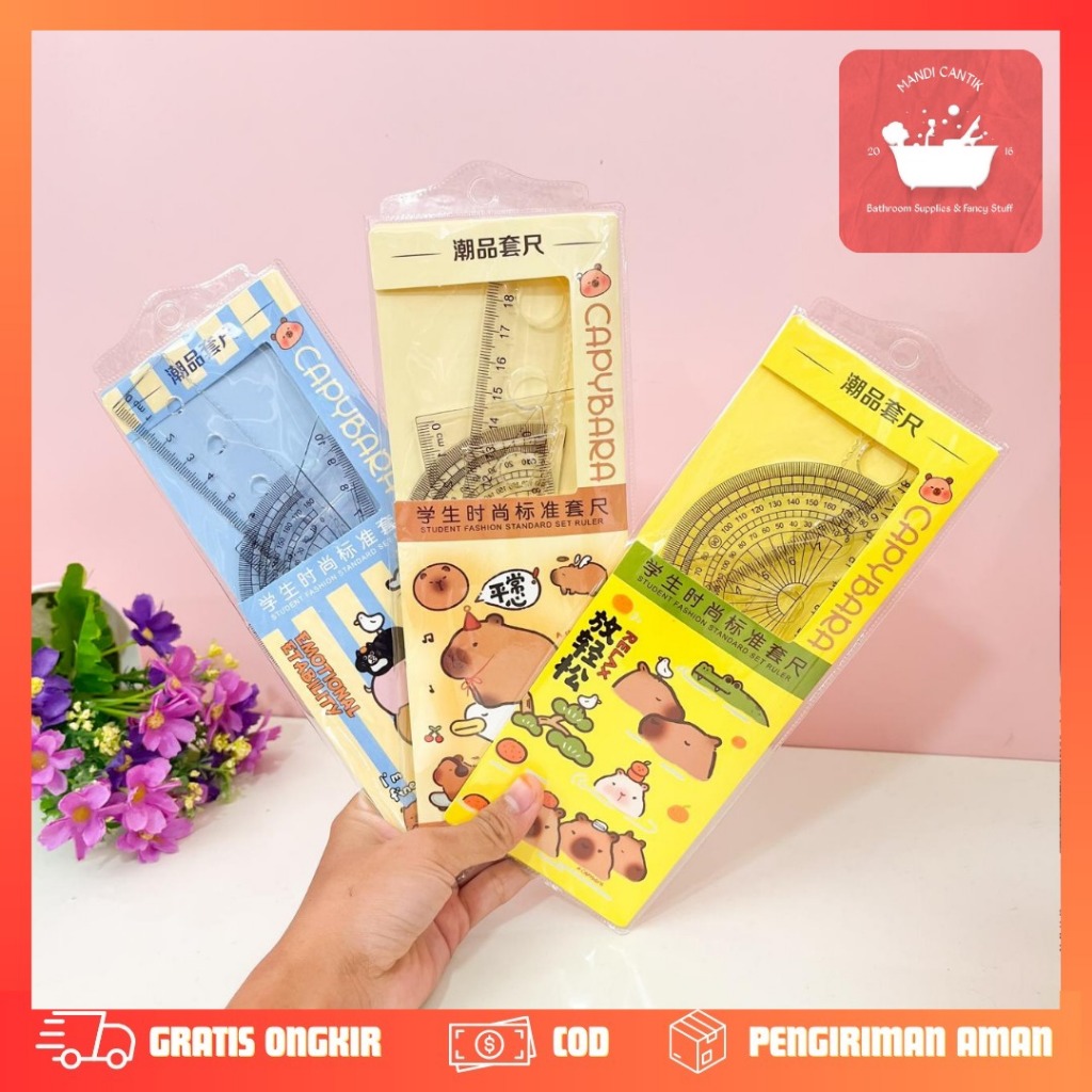

PENGGARIS SET CAPYBARA 4 IN 1 PGG-1915 Penggaris busur segitiga alat tulis sekolah ATK Kantor / pouch penggaris