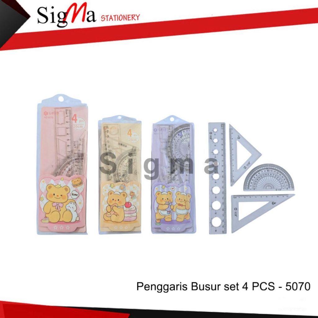 

[ 1 PAK = 40 PCS ] Penggaris Busur Set 20cm isi 4 pcs / Penggaris Busur Sekolah Anak HZ-5070