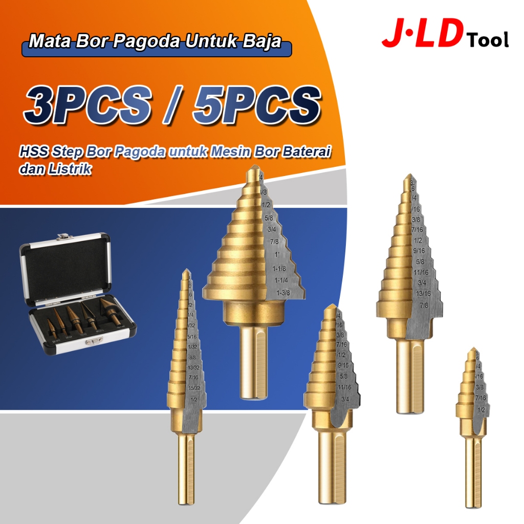 JLD 3pcs Mata Bor Spiral Titanium Coated 3-12mm, 4-12mm, 4-20mm