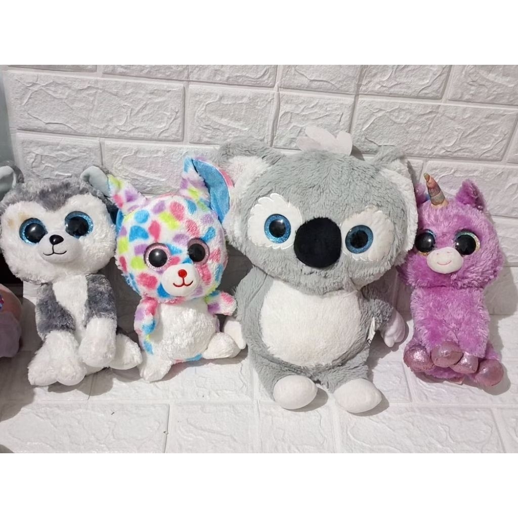 boneka mata gliter campur mix koala anjing guguk husky tikus unicorn owl tedi sekuin ty