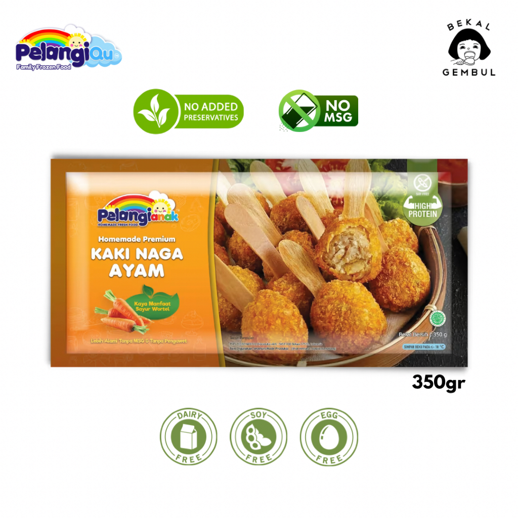 

Pelangi Frozen Food - NUGGET SEHAT KAKI NAGA AYAM Egg Free, Dairy Free, Tanpa MSG & Tanpa Pengawet