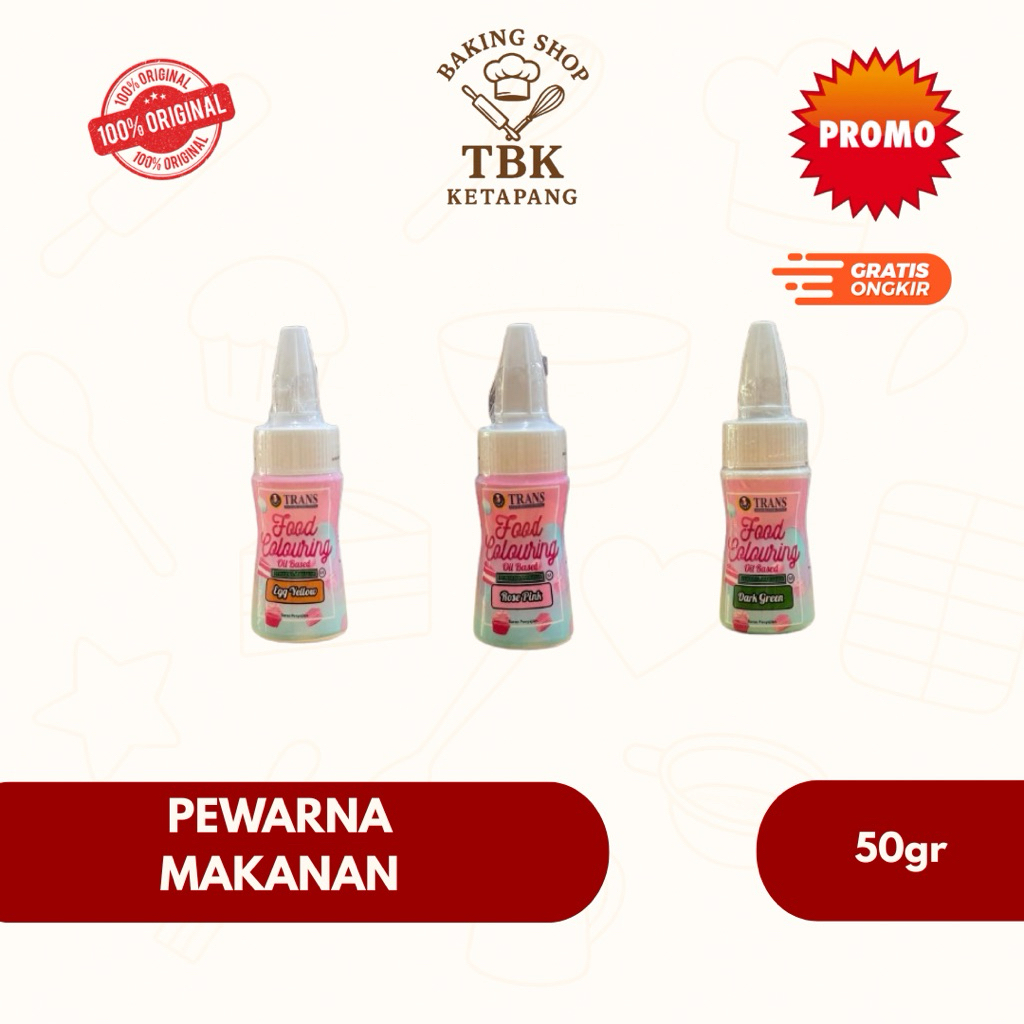 

Pewarna Makanan Trans Egg Yellow / Dark Green / Rose Pink 50gram