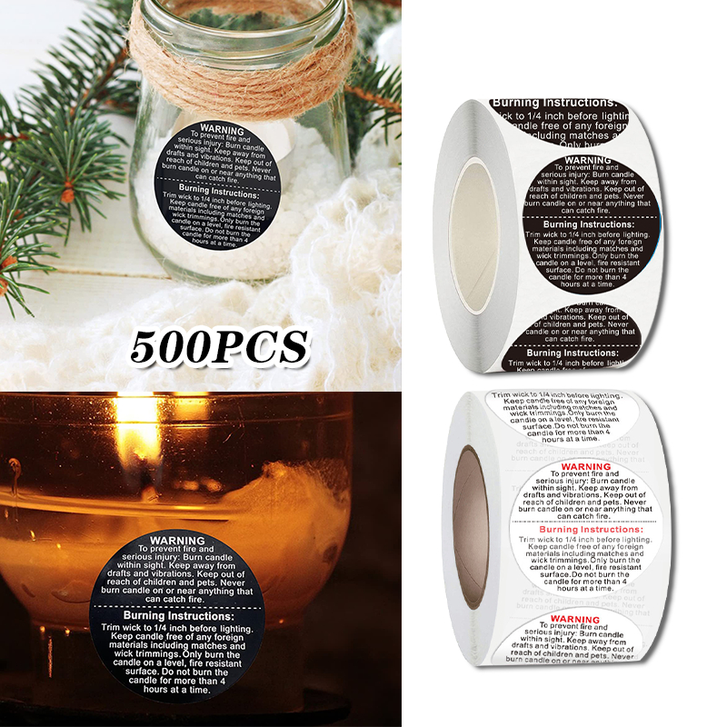 500pcs/roll Stiker Tempel Warning Candle Stiker Tempel Peringatan Lilin Diameter 3,8 cm