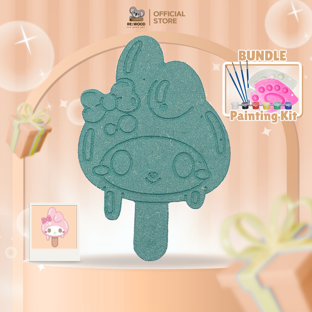 

REWOOD DIY Wood Character Painting Kit Set My Melody Es Krim | 12,5cm | Mainan Melukis Mewarnai