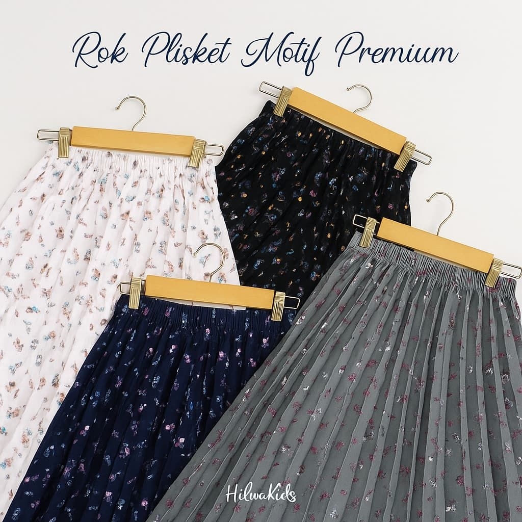 ROK PLISKET MOTIF PREMIUM PLEATED SKIRT KOREAN STYLE Rok Panjang Wanita Motif Bunga Fashion Wanita B
