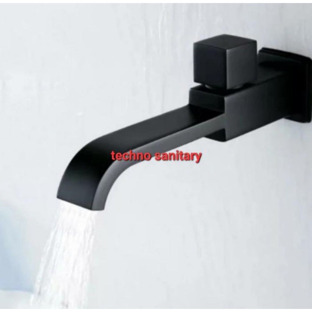 Kran Tembok Wastafel Kotak Minimalis Black/Kran Dinding Dapur Hitam
