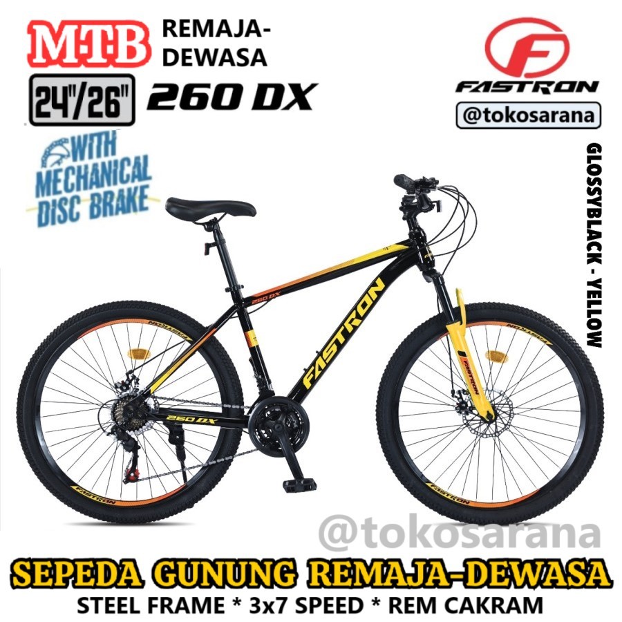 Fastron MTB F260DX Sepeda Gunung 20 24 26 Inci Rangka Steel 3x7 Speed Rem Cakram Anak 8 Tahun Dewasa