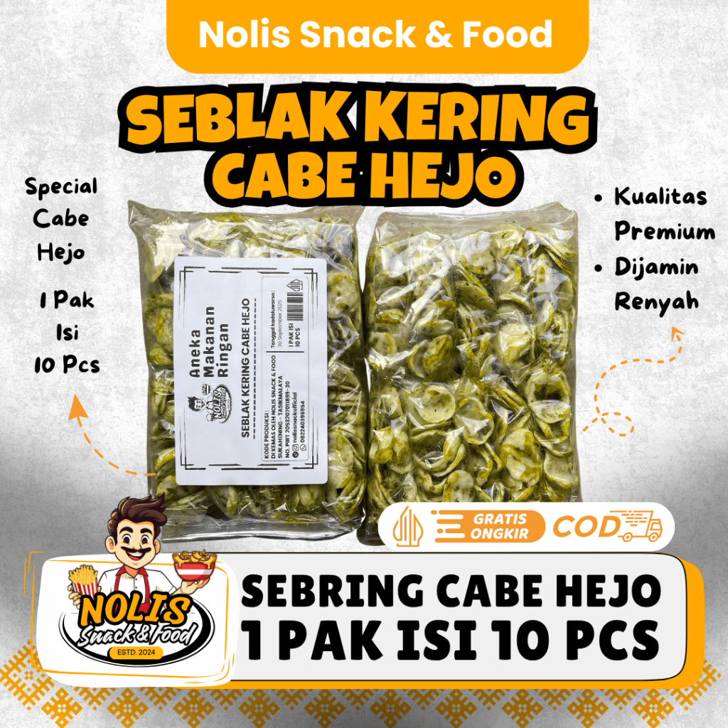 

Seblak Kering Cabe Hejo 2000/pcs (Isi 10pcs /Pak ) Kerupuk Sebring Pedas Seblak Kering Cabe Ijo