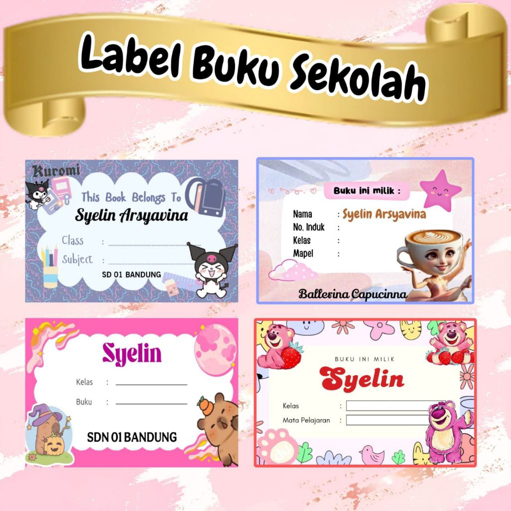 

(ISI 50 PCS) LABEL BUKU SEKOLAH LABEL STICKER BUKU PELAJARAN SEKOLAH MOTIF LOTSO CAPYBARA SANRIO CUSTOM NAMA