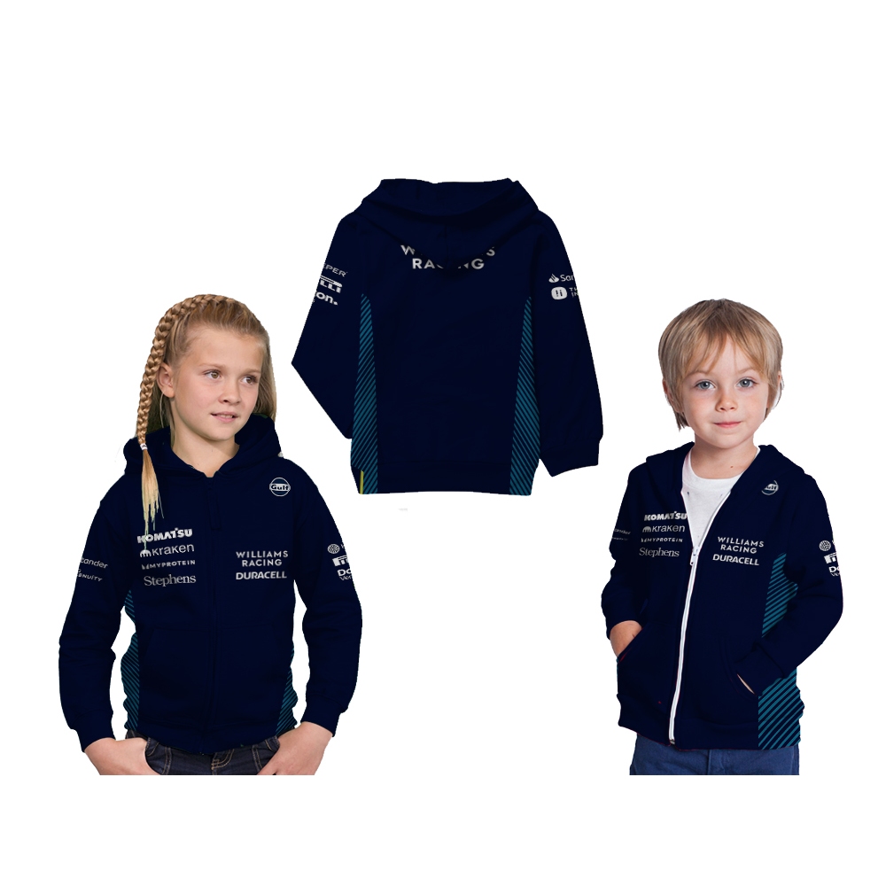 Jaket Hoodie Zipper Anak F1 William Racing 2025 Balap Mobil Formula Satu Custom Full Print