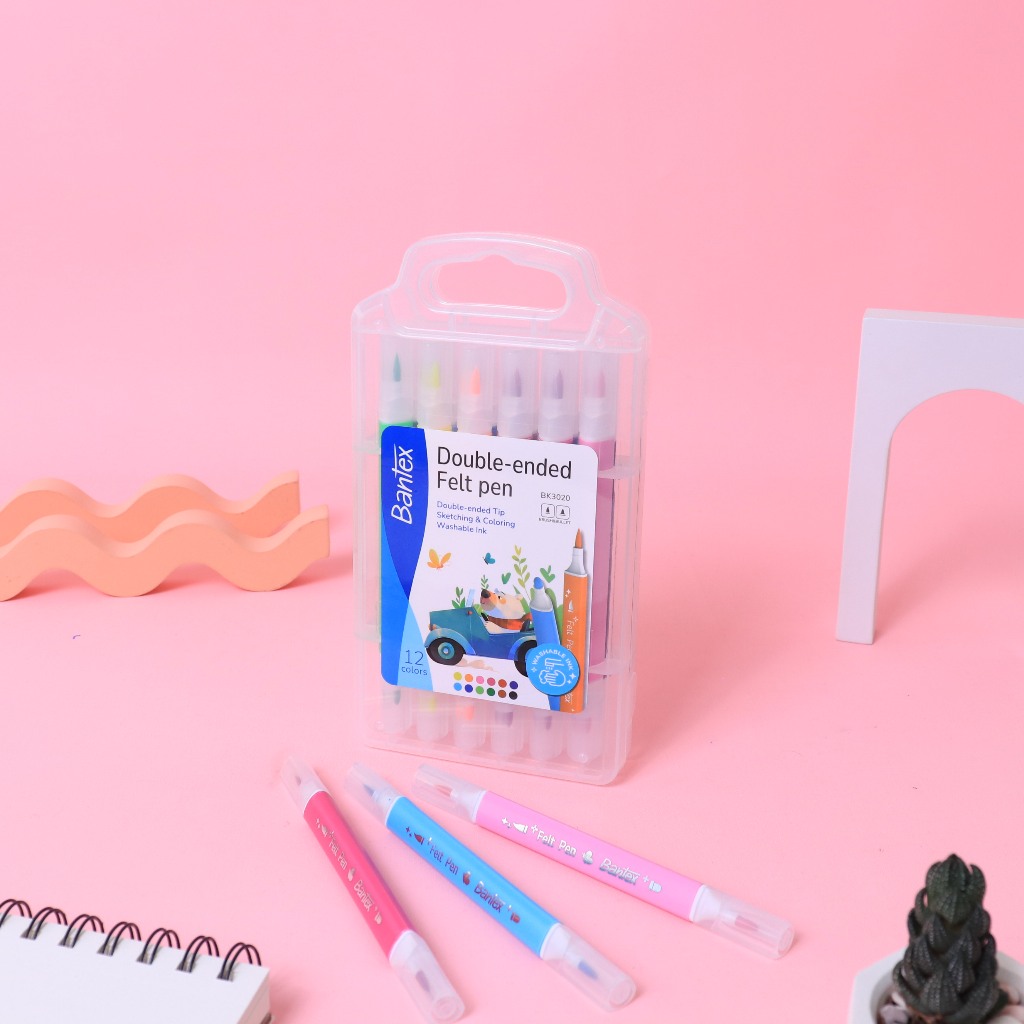 

[ONE's Stationery] Bantex Spidol 12 Warna Dual Tip / Felt Pen 2 Ujung Marker Aman Bisa Dicuci PP Box BK3020