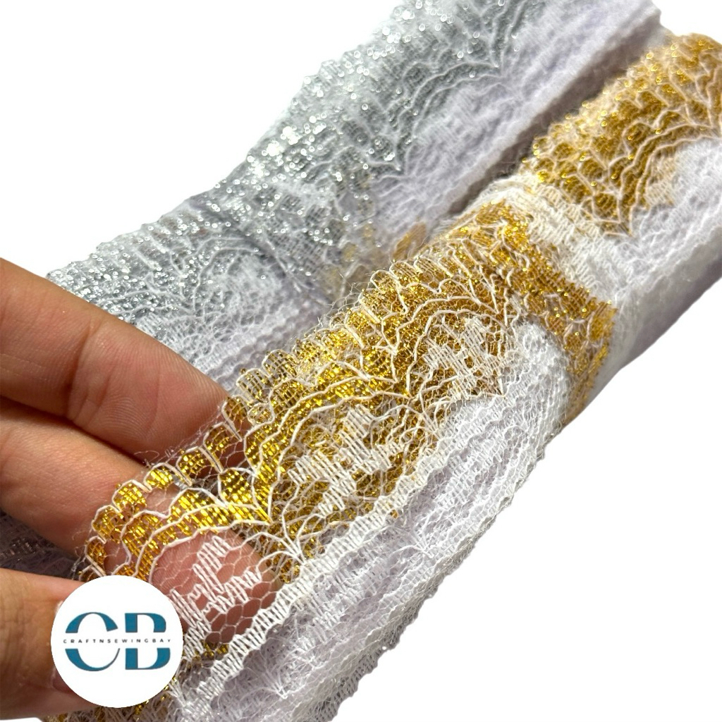 Renda Air Gold Silver Kecil – Per roll (15 Yards) | Renda Jahit Hiasan Baju & Craft
