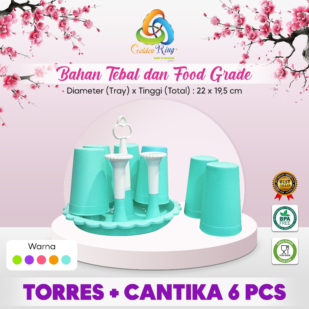 ( SET TORRES) STAND GLASS TORRES + 6 PCS GLASS CANTIKA  / Tempat Gelas / Gelas Cantika / TORRES Cant