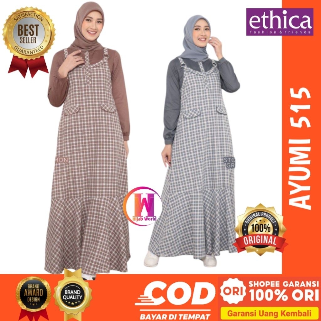 ETHICA Dress Ayumi 515 Ethica Original Dress Muslim Wanita Kekinian - Dress Kotak Kotak Wanita Hijab