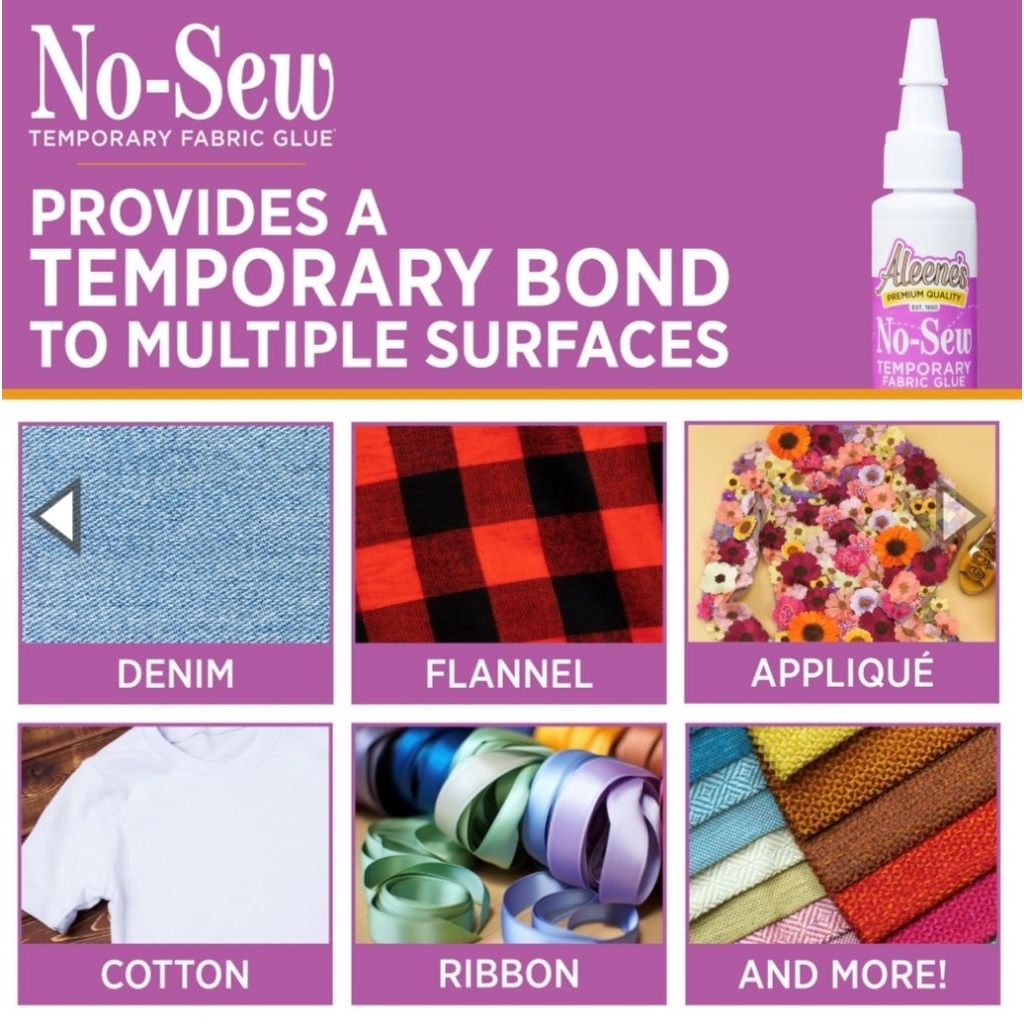 

Aleene's No Sew Temporary Fabric Glue Lem Kain 0.66 fl oz ( 19.5ml) lem kain untuk memudahkan menjahit