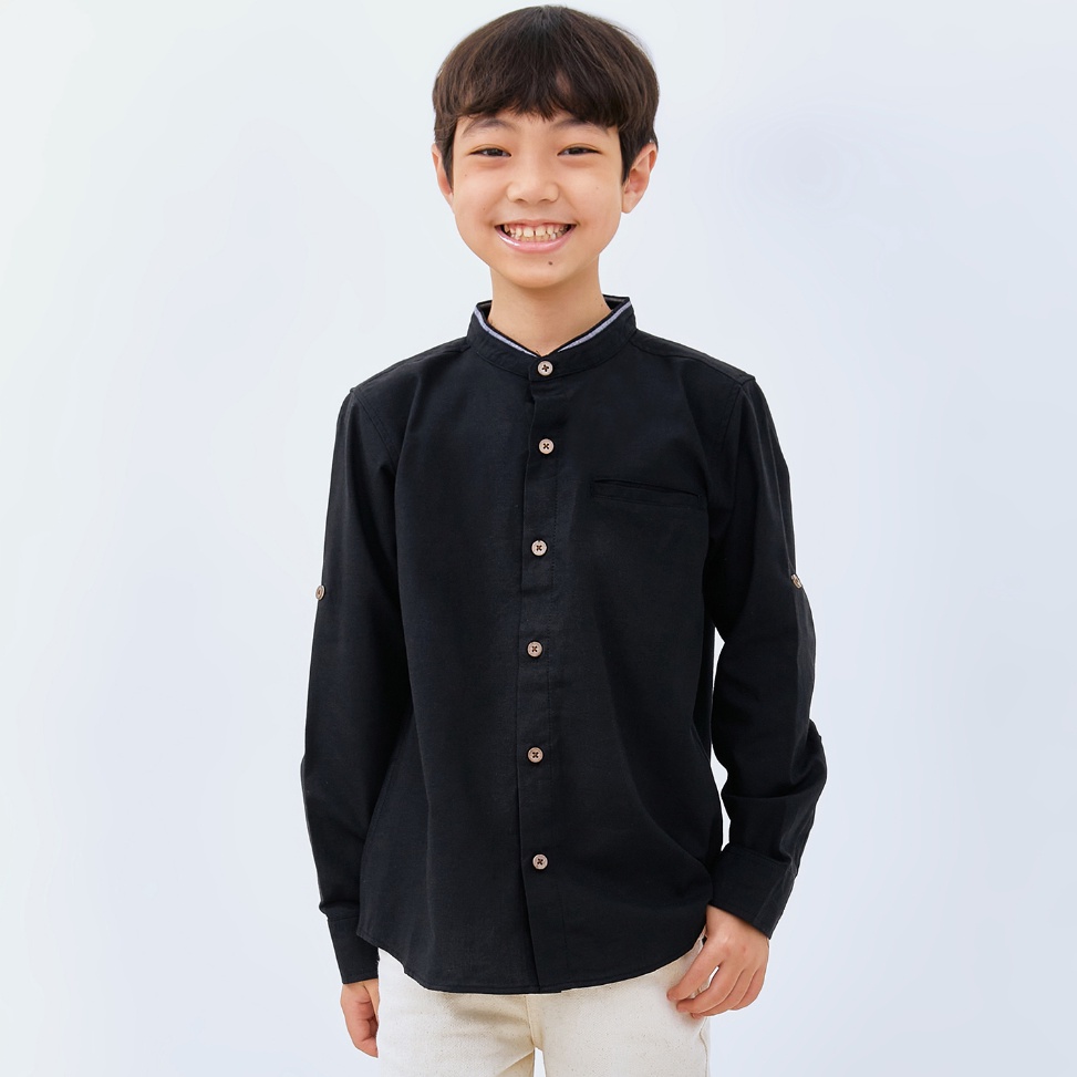 KODE V46S M231 Kemeja Anak Laki Laki Koko Shanghai Polos Panjang Hitam 2668C