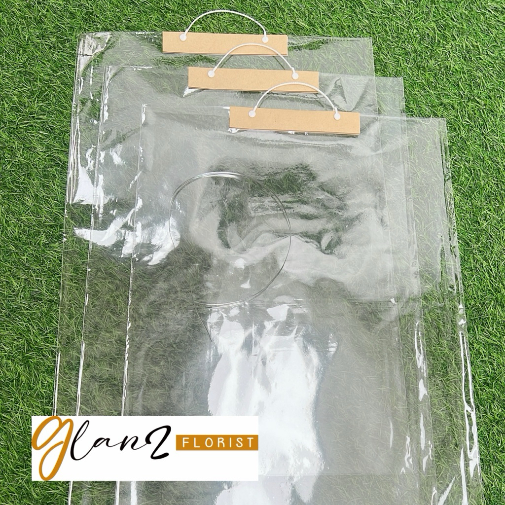 Plastik buket bening TEBAL siap pakai / Plastik jinjing buket / Kantong buket bunga