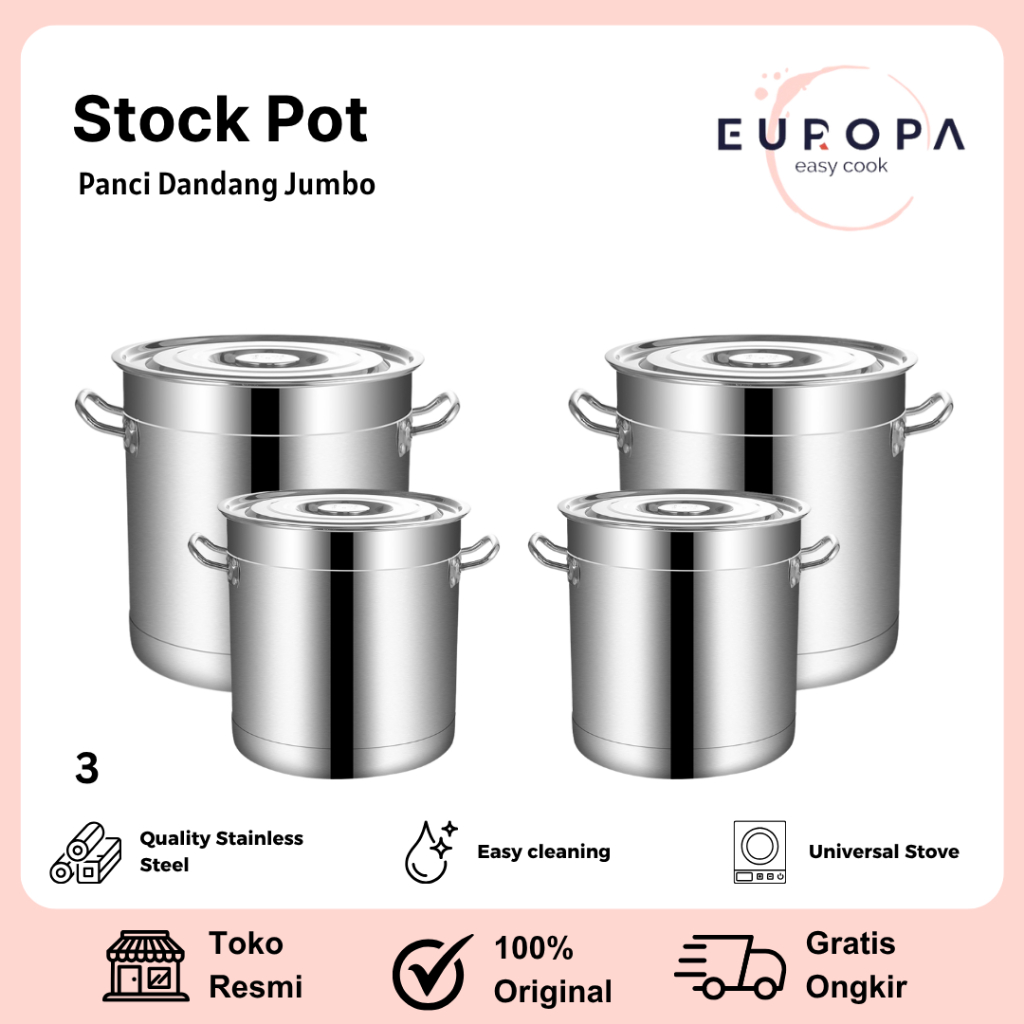Panci Dandang Stainless Steel Tebal Panci Bakso Stockpot Panci Besar EUROPA