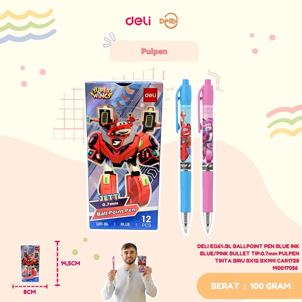 

DELI EQ61-BL BALLPOINT PEN BLUE INK BLUE/PINK BULLET TIP:0.7mm PULPEN TINTA BIRU BX12 BX144 CAR1728