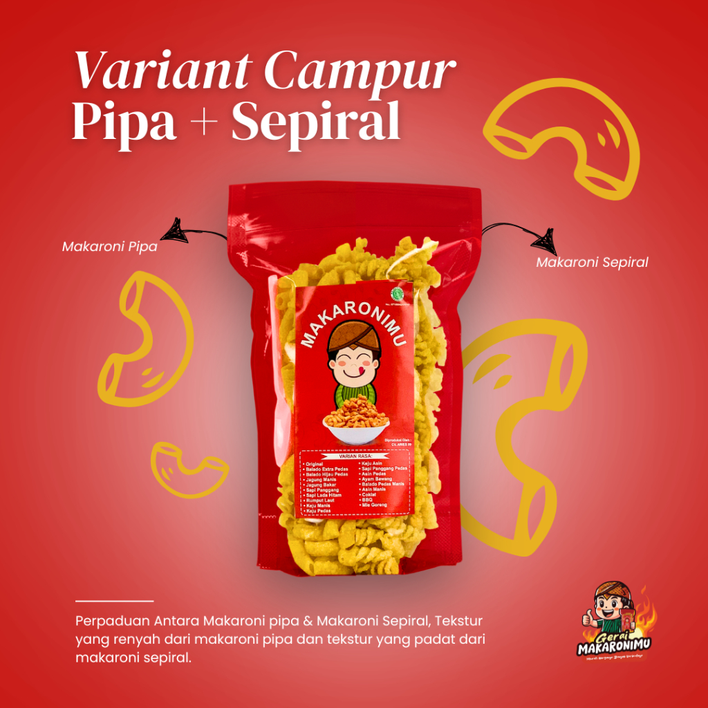 

Gerai Makaronimu | PIPA MIX SEPIRAL | Makaroni Pedas / Makaroni Pedas Daun Jeruk / Makaroni