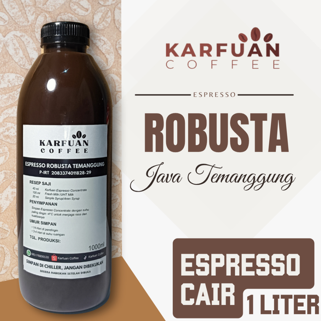 

Karfuan Espresso Cair 100% Robusta Temanggung 1000 ml / Espresso cair Konsentrat