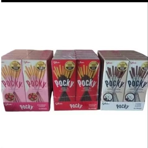 

GLICO POCKY MINI PACK 1 Box Isi 10 x 22 gram Snack Biskuit stik Coklat Cokelat Strawberry Stoberi Cookies And Cream