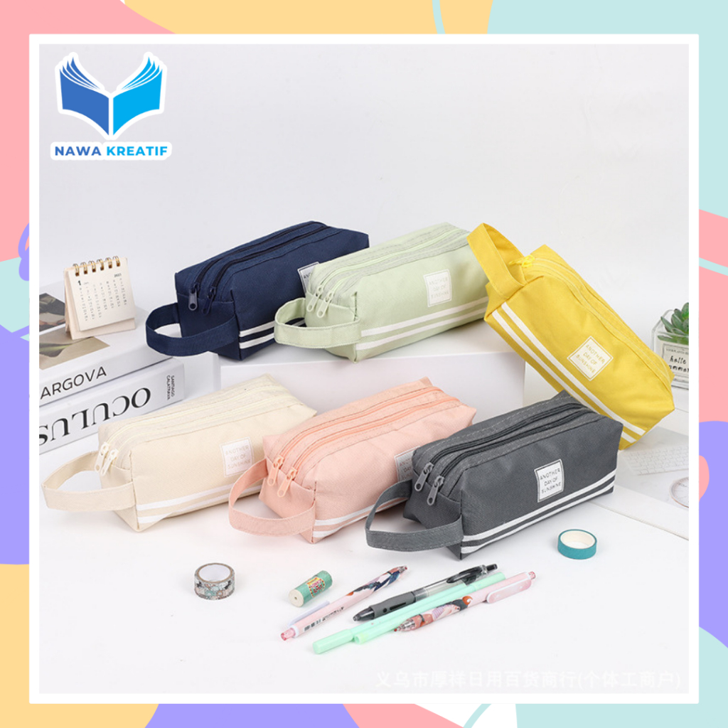 

NAWA Tas Pensil Double Zipper Resleting Tas Serbaguna Muat Banyak