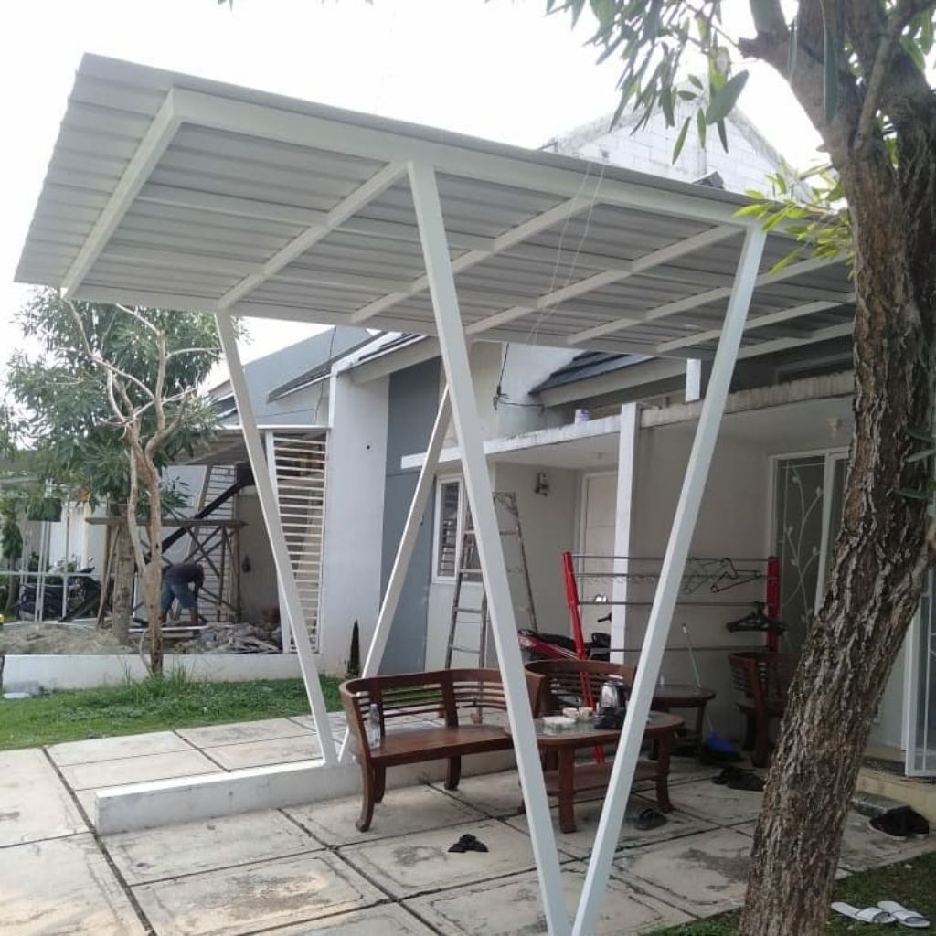kanopi rumah/alderon model terbaru rangka hollow galvanis minimalis