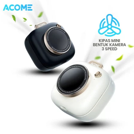 ACOME AF002 Mini Fan Desain Kamera Portable Kipas Angin Mode Senyap 3 Mode Kecepatan - Original