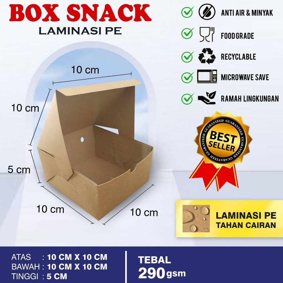 

50 pcs box snack uk S,10X10X5 cm,kotak makanan,laminasi dalam,kuat,tidak mudah rusak,praktis,higienis,ekonomis dan murahh