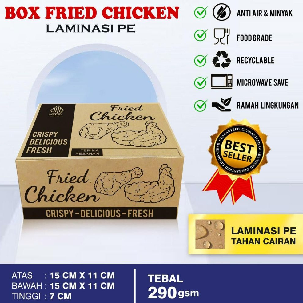 

50 pcs,box chicken+nasi,kotak makanan fried chicken,laminasi,tebal,kuat,tidak mudah rusak,praktis,higienis,ekonomis