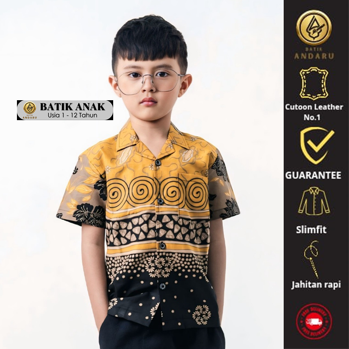Batik Andaru Baju Kemeja Batik Anak Laki Laki Cowok Lengan Pendek Slim fit Simpel Elegant Hem Katun 