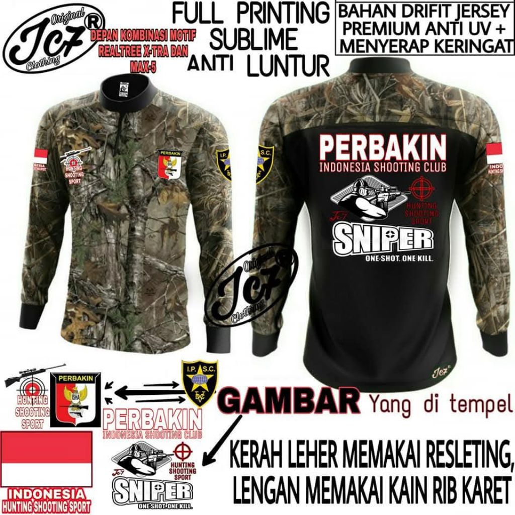 JERSEY CAMO PREMIUM, SNIPER ONE SHOOT ONE KILL, LENGAN PANJANG RIB, KERAH RESLETING