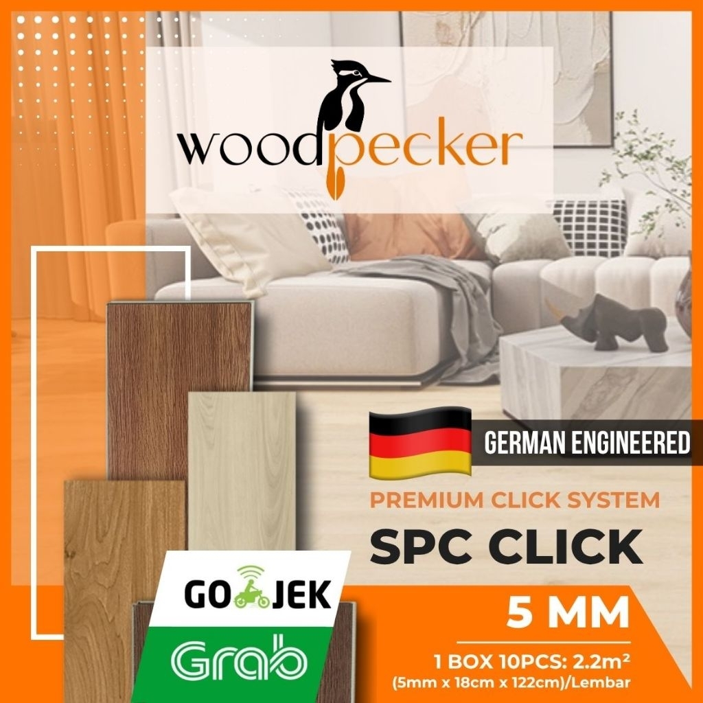 KHUSUS INSTANT SPC Lantai | SPC Flooring | Lantai SPC | WOODPECKER 5mm 1BOX (10PCS) Klik Sistem